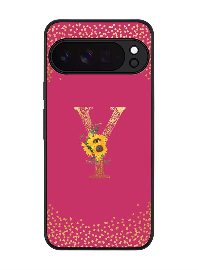 For Google Pixel 10 Pro Case,Slim fit Camera Protection, Shockproof Thin Phone cover  - Custom Floral Monogram - Y ( Deep Pink )